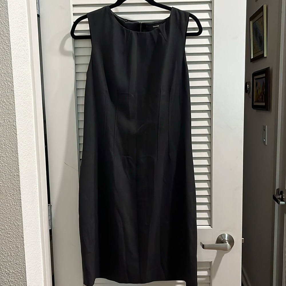 Tahari charcoal gray sheath dress sleeveless with dart details and back zipper